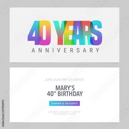 40 years anniversary invitation to celebration vector illustration