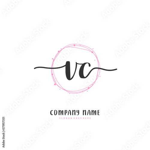 V C VC Initial handwriting and signature logo design with circle. Beautiful design handwritten logo for fashion, team, wedding, luxury logo.