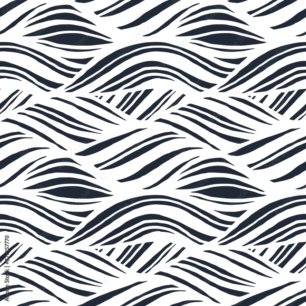 Seamless pattern with black noise linear waves. Design for backdrops and colouring book with sea, rivers or water texture. Repeating texture. Figure for textiles. Seamless pattern with black noise linear waves. Design for backdrops and colouring book with sea, rivers or water texture. Repeating texture. Figure for textiles.