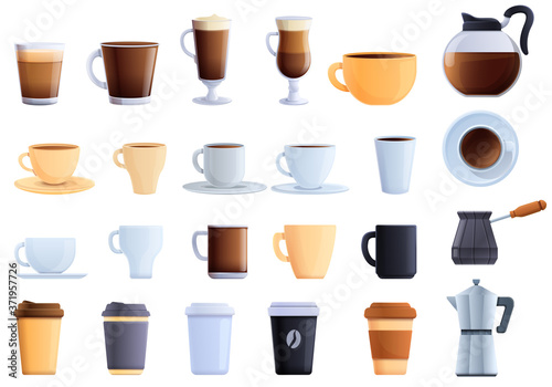 Coffee icons set. Cartoon set of coffee vector icons for web design