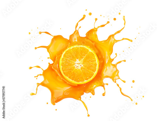 Orange Juice Splash Isolated On White Background.