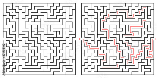 Labyrinth maze design. Find the way puzzle game with entrance and exit. Vector illustration.