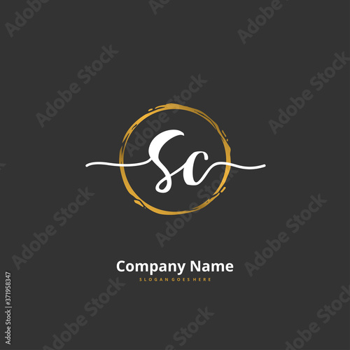 S C SC Initial handwriting and signature logo design with circle. Beautiful design handwritten logo for fashion, team, wedding, luxury logo.