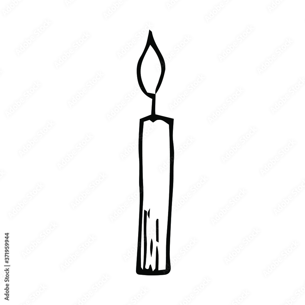 Single hand drawn candle. Doodle vector illustration. Winter, autumn cozy element for greeting cards, posters, stickers and seasonal design. Isolated on white background. Scandinavian hygge element. Single hand drawn candle. Doodle vector illustration. Winter, autumn cozy element for greeting cards, posters, stickers and seasonal design. Isolated on white background. Scandinavian hygge element.