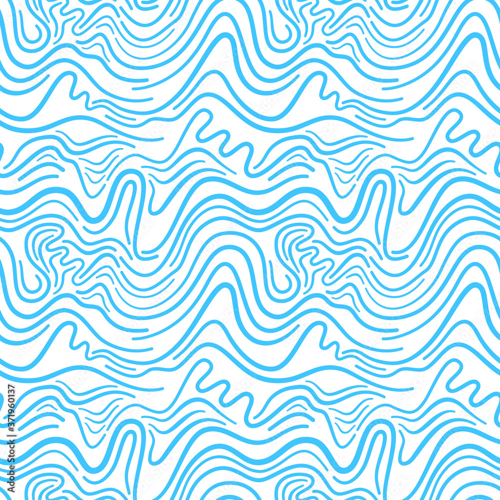 Seamless pattern with blue waves. Design for backdrops with sea, rivers or water texture. Repeating texture. Figure for textiles. Print for the cover of the book, postcards, t-shirts. Surface design. Seamless pattern with blue waves. Design for backdrops with sea, rivers or water texture. Repeating texture. Figure for textiles. Print for the cover of the book, postcards, t-shirts. Surface design.