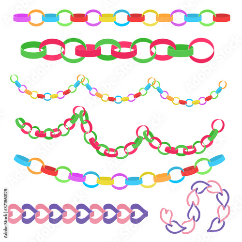Cartoon Different Paper Colorful Chains Set. Vector