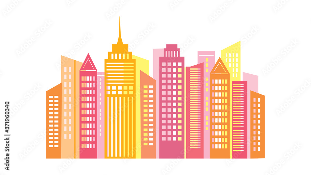 Colorful city skyline vector illustration, abstract city buildings, architectural background, business concept.