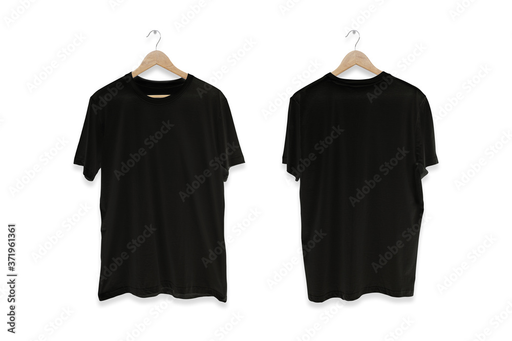 Black blank front and back t-shirt isolated on white background. Stock ...