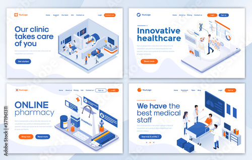 Flat Modern design of Landing page template - Mediccal set