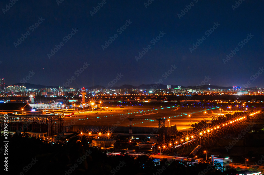 The beautiful night view of airport.
