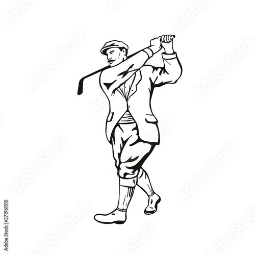 Vintage Golfer with Golf Club Golfing or Teeing Off Retro Stencil Black and White