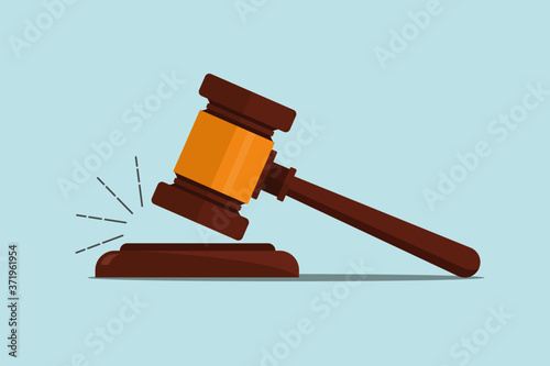 Judge Wood Hammer, vector flat style illustration. Law, Judgement and auction.