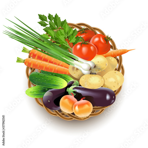 Vector Wicker Dish with Vegetables