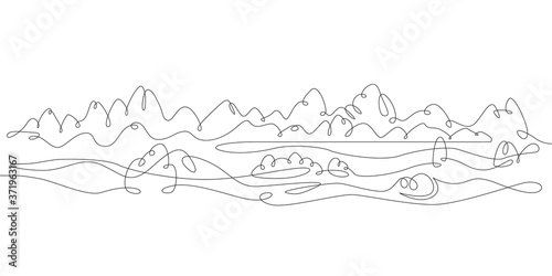 beautiful mountain landscape panorama overlooking the alpine lake