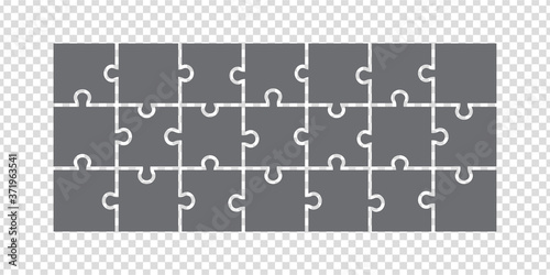 Simple icon puzzles in gray. Simple icon puzzle of the twenty one elements on transparent background or your web site design, app, UI. EPS10.