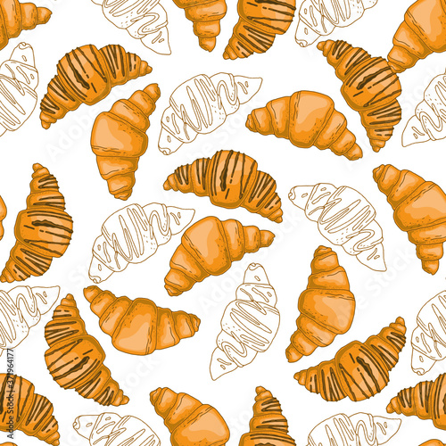 Seamless pattern with croissants on white background, vector illustration