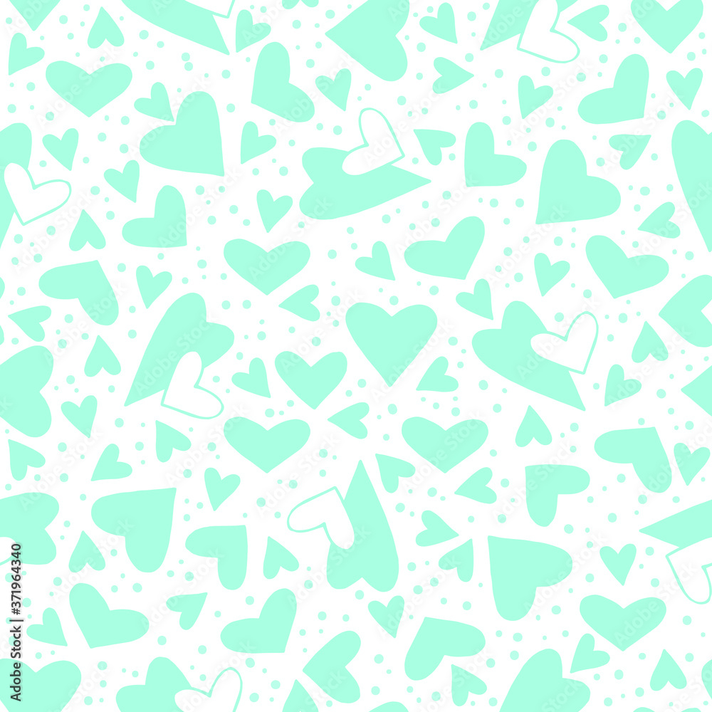 Seamless pattern of mint hearts on white background. Great for Valentine's Day, Mother's Day, Easter, wedding, scrapbook, gift wrapping paper, textiles. Vector illustration Seamless pattern of mint hearts on white background. Great for Valentine's Day, Mother's Day, Easter, wedding, scrapbook, gift wrapping paper, textiles. Vector illustration