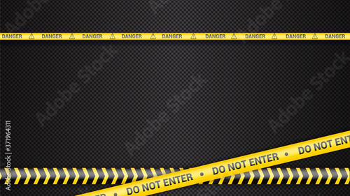 Police tape, crime danger line. Caution police lines isolated. Warning tapes. Set of yellow warning ribbons. Vector illustration on white background. Do not enter.