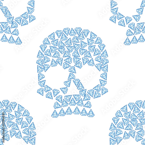Skull with diamonds, seamless pattern, vector illustration