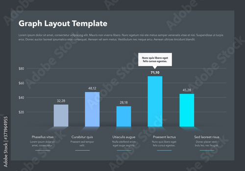 Modern business graph layout template with place for your content - dark version. Flat design, easy to use for your website or presentation.