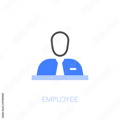 Fototapeta Naklejka Na Ścianę i Meble -  Employee symbol with a person sitting by the desk. Easy to use for your website or presentation.