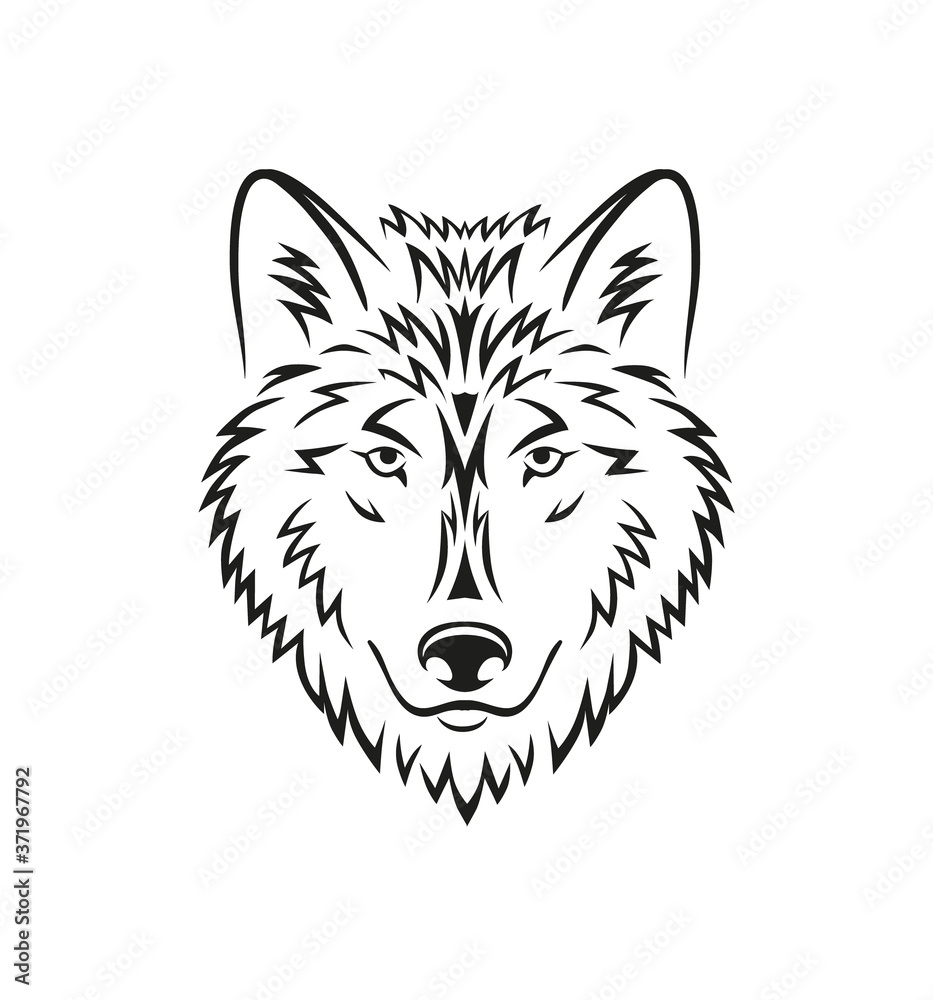 Beautiful wolf head black line tattoo illustration on white background. - Vector Beautiful wolf head black line tattoo illustration on white background. - Vector