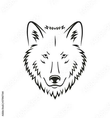 Wolf head tattoo illustration isolated on white background. Black wild animal symbol for print