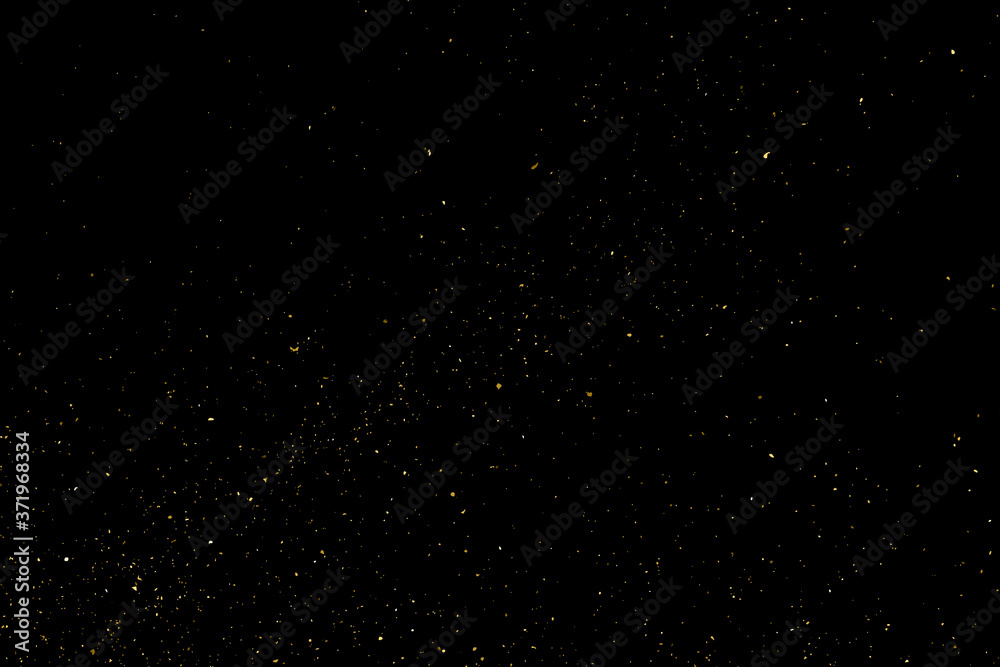 Gold Glitter Texture Isolated on Black Background. Golden stardust. Amber Particles Color. Sparkles Rain. Vector Illustration, Eps 10.