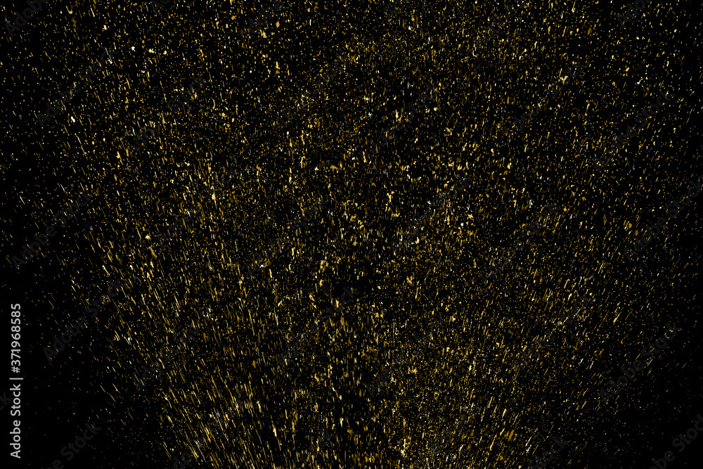 Gold Glitter Texture Isolated on Black Background. Golden stardust. Amber Particles Color. Sparkles Rain. Vector Illustration, Eps 10.