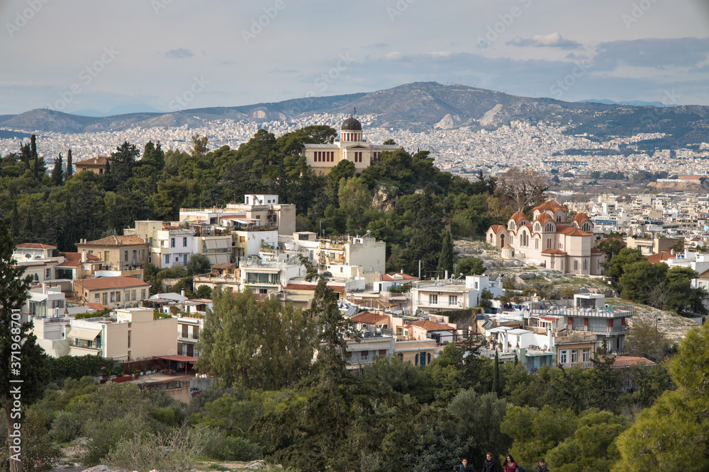View over Athens featuring the Agia Marina, Greece