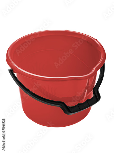 red plastic bucket with handle and lid