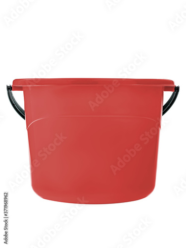 red plastic bucket with handle and lid