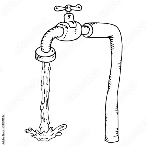 Water tap. Water tap with water. Vector illustration of a water faucet for the garden.