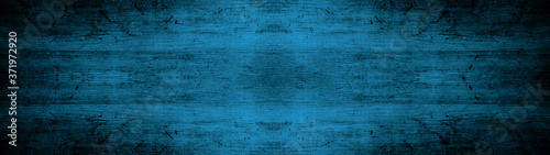 Abstract grunge old blue painted wooden texture - wood background panorama long banner 