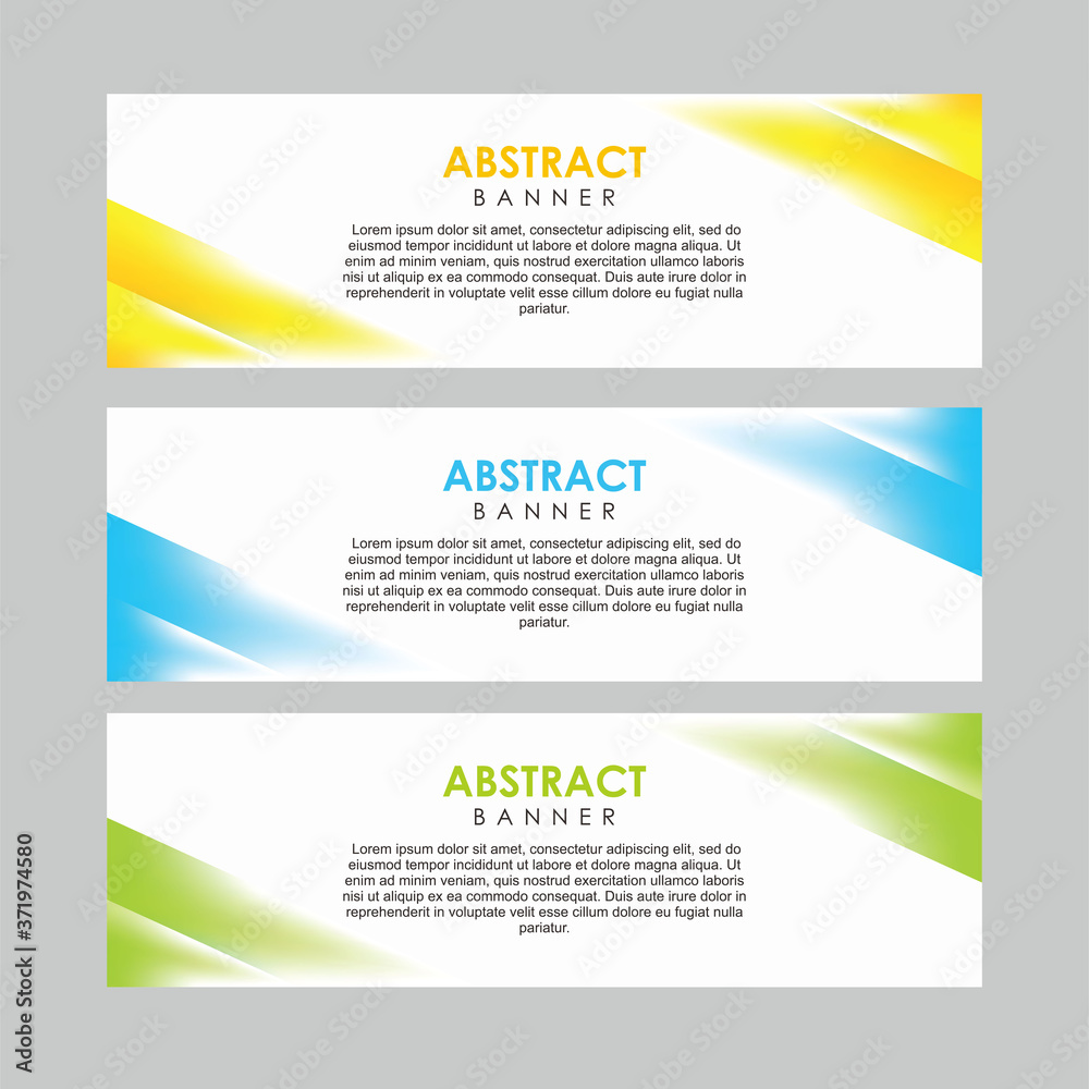 Naklejka premium Set of Abstract Blurry Colorful Banner Design Template Vector, Professional Modern Graphic Banner Element with Smooth Yellow, Blue and Green Striped Geometric Corner Background