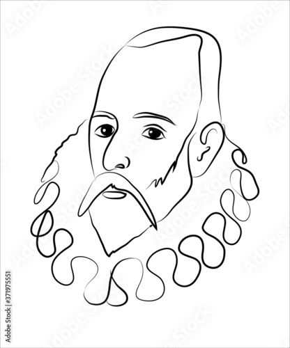 Miguel de Cervantes famous spanish writer isolated vector sketch portrait photo