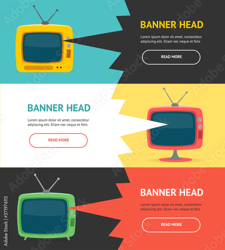 Retro Tv Banner Horizontal Set. Vector