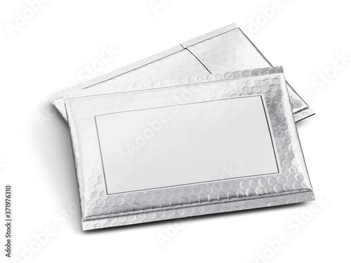 Pair of Small silver paper delivery mail post packet isolated on the white background. Mockup template. copy space. 3d rendering