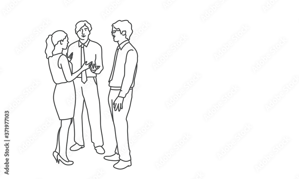 Line drawing vector illustration of talking young people. Line drawing vector illustration of talking young people.