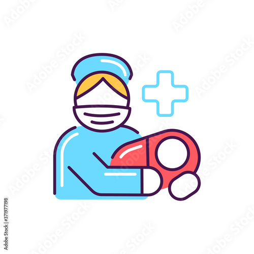 Obstetrician gynecologist color line icon. Pictogram for web, mobile app, promo. UI UX design element.