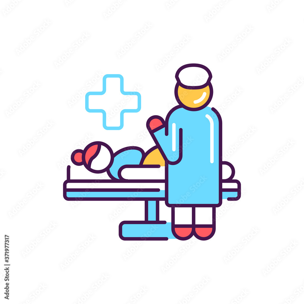 Midwife takes delivery color line icon. Cesarean section. Pictogram for web, mobile app, promo. UI UX design element. Midwife takes delivery color line icon. Cesarean section. Pictogram for web, mobile app, promo. UI UX design element.