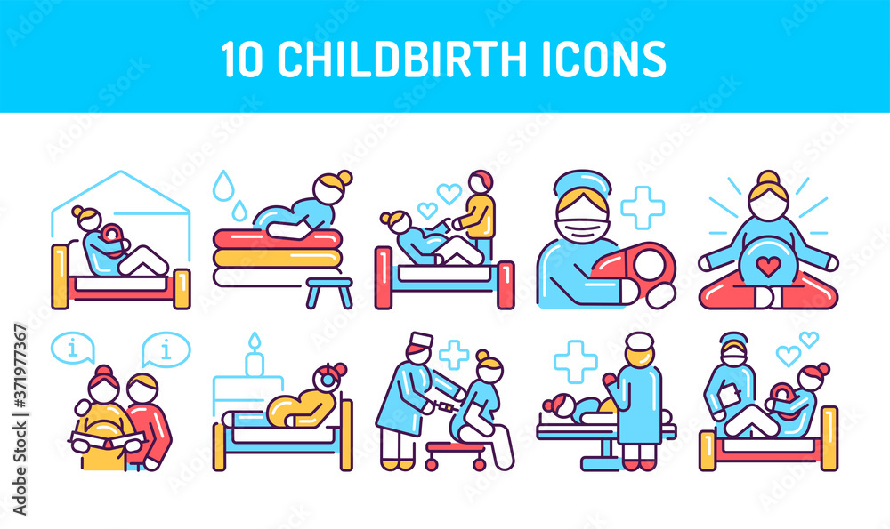 Childbirth color line icons set. Pictograms for web, mobile app, promo ...