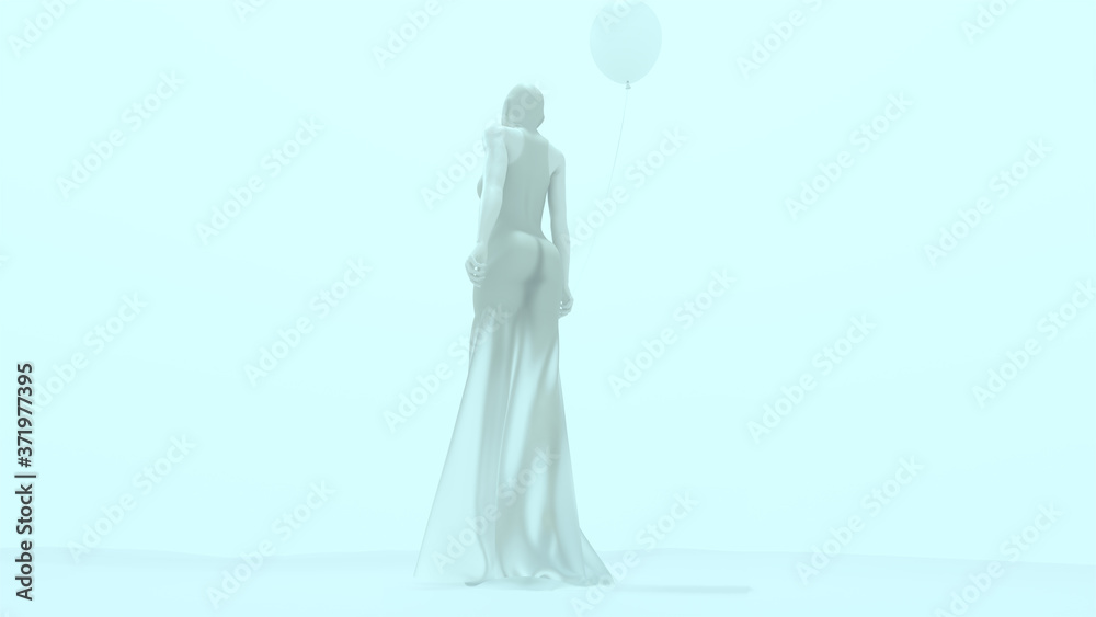Snow Queen with Balloon In a Transparent Haute Couture Dress 3d illustration 3d render Snow Queen with Balloon In a Transparent Haute Couture Dress 3d illustration 3d render