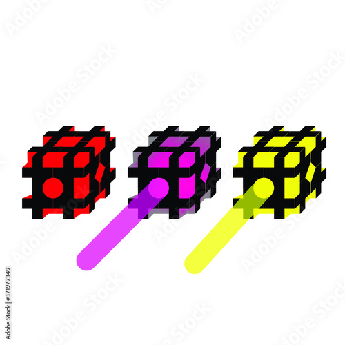 Puzzle icon. Task symbol in vector graphics. Website application design and night events interface. Light effect. Sign of completeness and business solutions.
