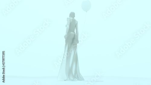 Snow Queen with Balloon In a Transparent Haute Couture Dress 3d illustration 3d render 