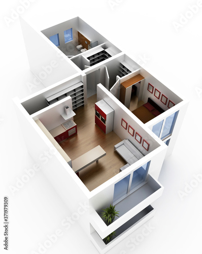 Abstract home interiors, copy space mockup illustration, original 3d rendering