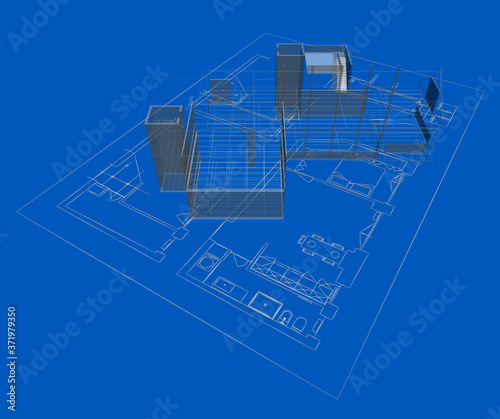 Abstract home interiors, copy space mockup illustration, original 3d rendering