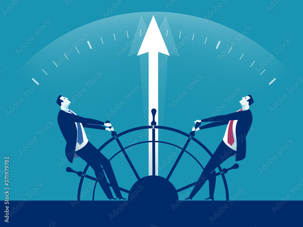 Disharmony. Conflict about who is the leader. A managers trying change direction of business. Business vector illustration. - obrazy, fototapety, plakaty 