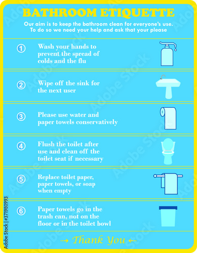 Iconic vector on bathroom and toilet usage rules. It can use for public place, corporate office and private place.