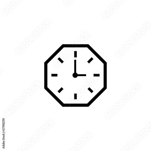 Octagonal clock icon. Three oclock sign eps ten